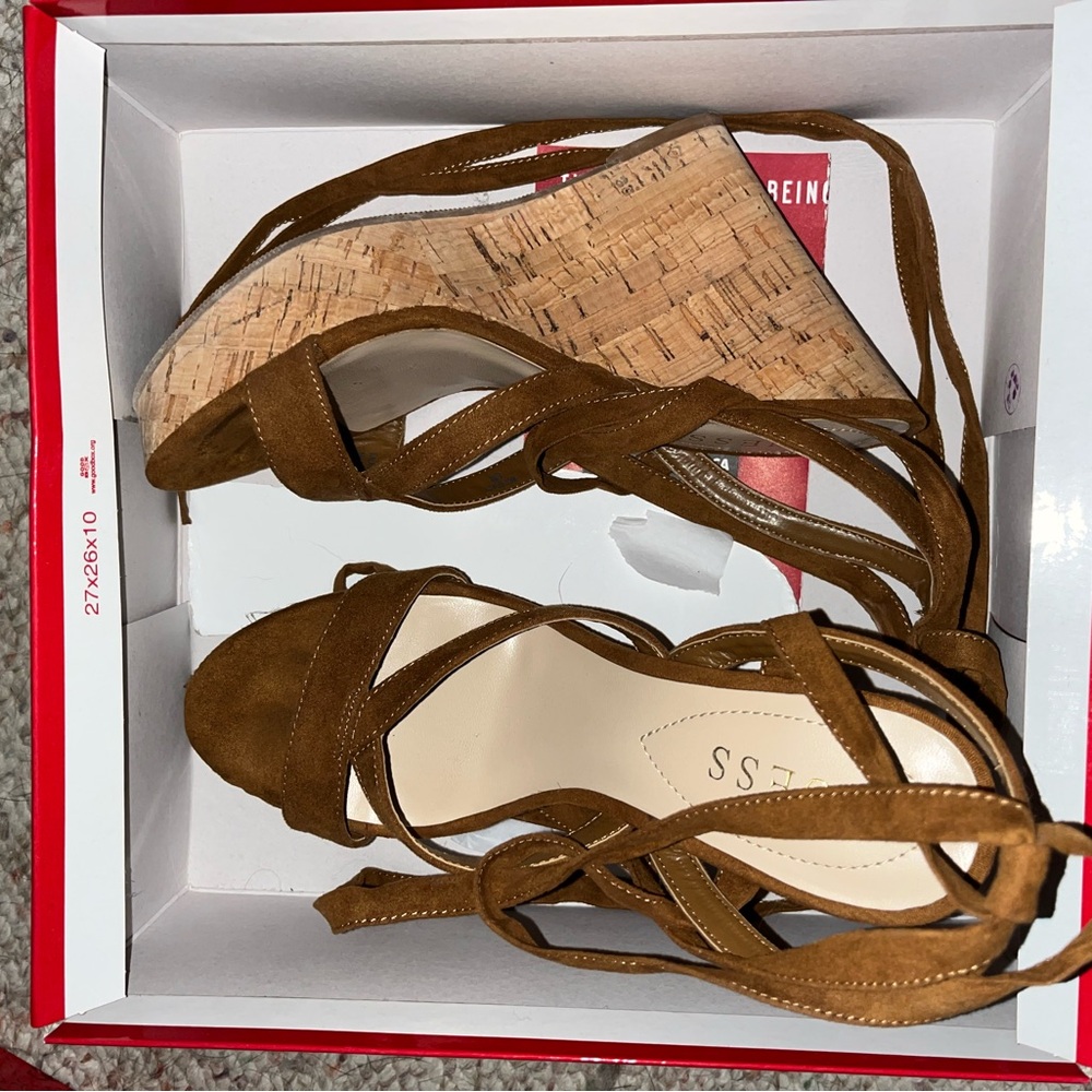 Tan Strappy Women's Wedges - Picture 3 of 7
